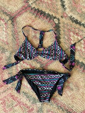Roxy Black with Pink, Teal & Purple Aztec Print Bikini Set